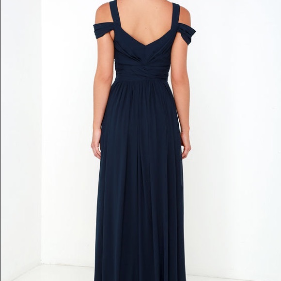 Full Length Blue off the Shoulder Prom Dress - Picture 2 of 3